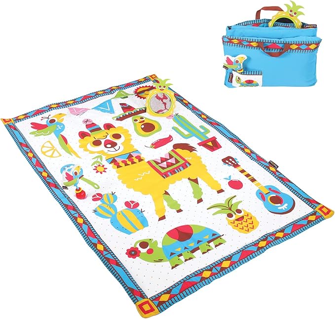 Yookidoo Fiesta Playmat. Folds As Carrying Bag. Indoor & Outdoor Activity Play Blanket with Mirror, Rattle & Teether. Extra Large Washable for Newborn (145 X 100cm)