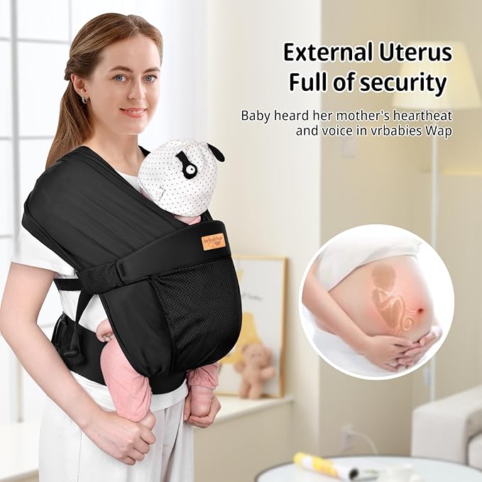 Baby Wraps Carrier Sling, Baby Carrier for Newborns and Toddlers,Skin-Friendly and Soft Front BabyCarrier Wrap Perfect Newborn Gifts (Black, Mesh)