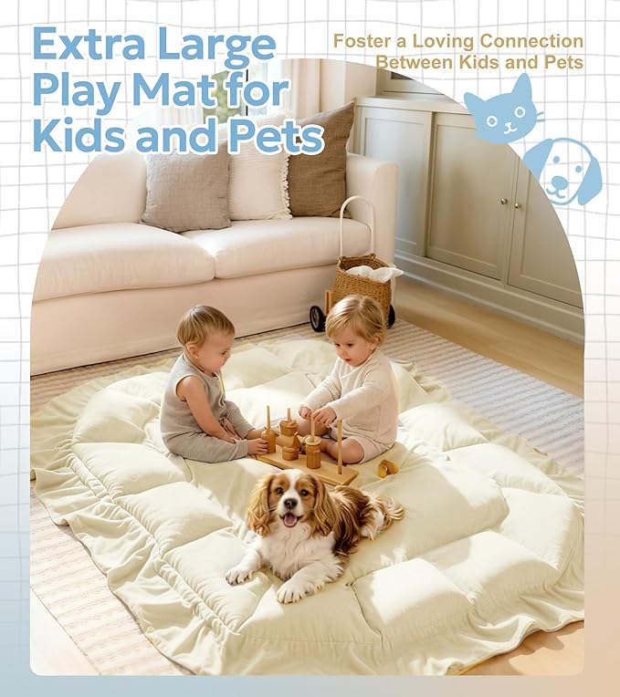 Mallify 5-in-1 Plush Baby Play Gym, Baby Play Mat, Convertible Baby Gym with Blanket and 6 Toys, Tummy time mat, Baby Activity Center from Newborn to Toddler, Baby Gym, Baby Newborn Essentials,Cream