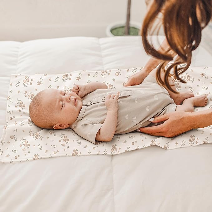 Konssy Faux Leather Baby Changing Mat, Waterproof, Wipeable & Portable Diaper Changing Pad for Travel or Home, Fits Perfectly in Diaper Bag, 30 x 17 inches (Blossom,Pink)