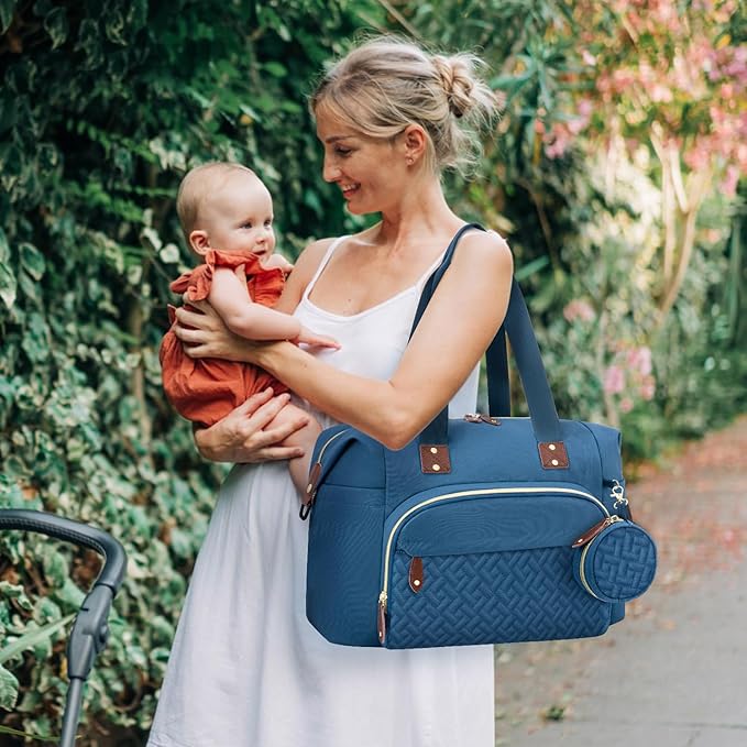 Diaper Bag Tote with Pacifier Case, Baby Bag for Women with Shoulder Straps, Travel Diaper Tote for for Mom and Dad Blue