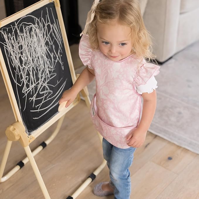 Tiny Twinkle Mess Proof Baby Bib for Girls | Waterproof Toddler Bib for Eating | Baby Apron for Feeding | Machine Washable | Perfect Shower Gift (Toile, 6–24M)