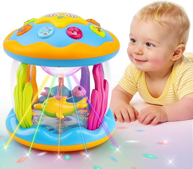 Baby Toys 0-6 Months Ocean Rotating Projector Musical Light Up Tummy Time Toys for Infants 0-3 4 5 6 7 8 9 Months Baby Aquarium Crawling Toys 6-12 Month Boys Girls 1 2 Year Old Birthday Newborn Gifts