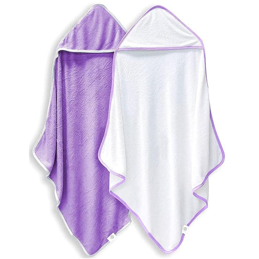 2 Pack Baby Bath Towel - Rayon Made from Bamboo, Ultra Soft Hooded Towels for Babies,Toddler,Infant - Newborn Essential -Perfect Baby Registry Gifts for Boy Girl (White and Violet, 30 x 30 Inch)