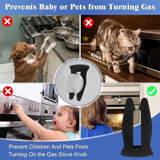 Universal Stove Knob Locks (5-Pack-Black) - Child Proof Gas Stove Safety Lock with Key, Easy Install No Tools Needed, Heat Resistant Baby Proofing Essentials for Kitchen Cooktop