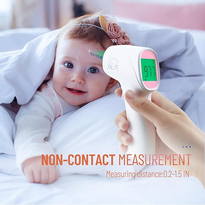 Forehead Thermometer for Adults, Kids & Babies, No-Touch Digital Thermometer with LCD Backlight Display, Fever Alarm and 1s Instant Reading - Pink