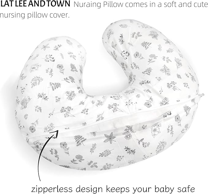 LAT Nursing Pillow for Breastfeeding,100% Cotton Removable Cover,Ergonomic Breast Feeding Pillows for Mom and Baby,Machine Washable(Plant)