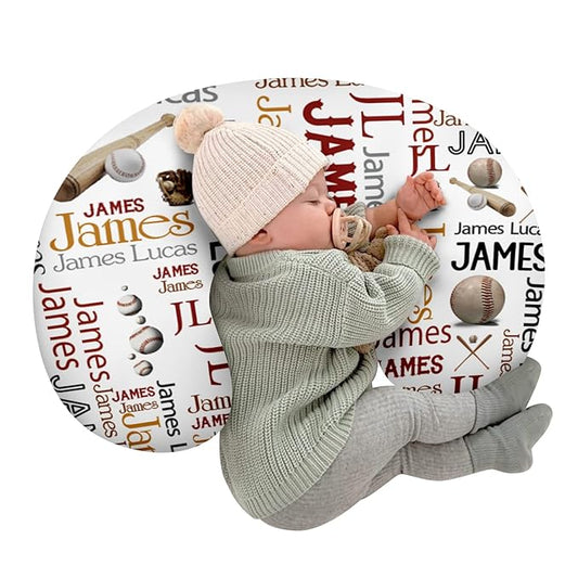 Rucekia Baby Nursing Pillow Cover - Personalized Name Baseballs Design Breastfeeding U-Shaped for Bottle Feeding, Ultra Soft Comfortable Breastfeeding Pillow Cover for Infant Baby Boys and Girls