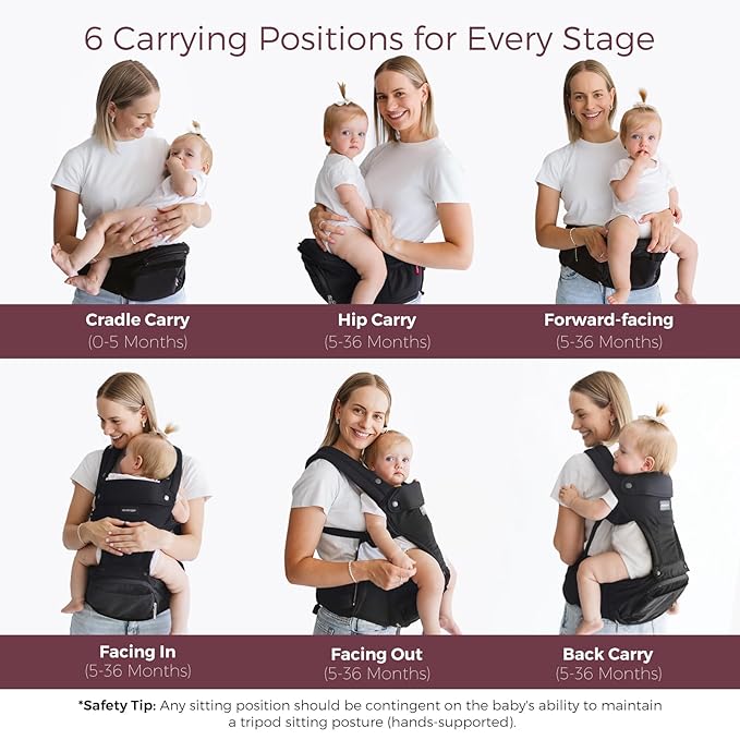 Momcozy Baby Carrier with Hip Seat, 2-in-1 Forward-Facing Carry for Active Babies, Detachable Hands-Free Infant Carrier up to 44lbs, All Seasons Toddler Carrier Fits Waist Sizes up to 45 Inches, Black