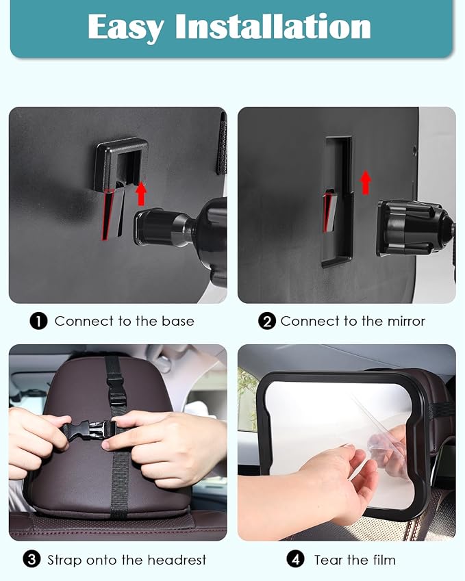 Zacro Baby Car Mirror, Shatter-Proof Acrylic Baby Mirror for Car, Rearview Baby Mirror-Easily to Observe The Baby's Every Move, Rear Facing Car Seat Mirror Safety and 360 Degree Adjustability