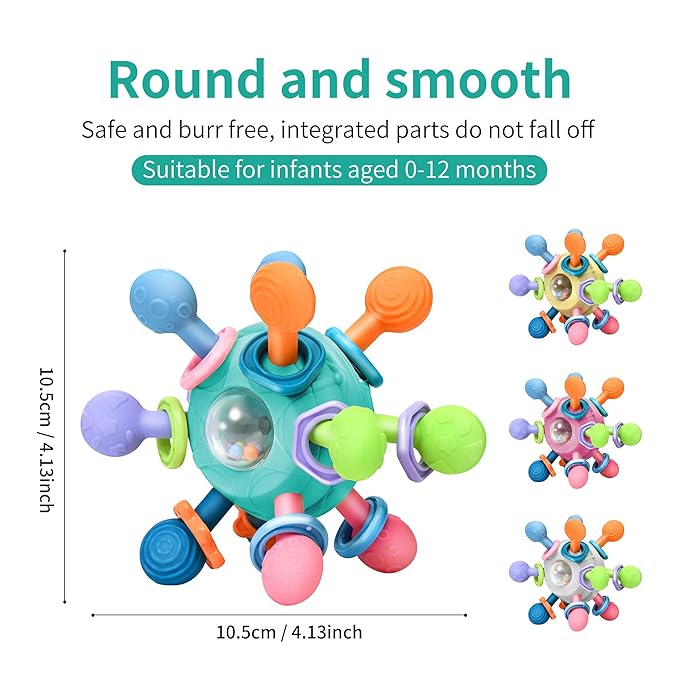 Baby Montessori Teething Toys for 0-6 6-12 Months Infant Teethers Sensory Toys for Babies 0 3 6 9 12 18 Months Learning Developmental Chew Rattle Toys Shower Gifts for 1 2 Year Old Girls Boys Yellow