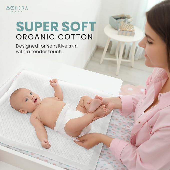 Organic Cotton Disposable Changing Pad Liners | Large 18x24 Hypoallergenic Ultra Absorbent & Waterproof Super Soft, Quilted Underpads for Baby Diaper Table & Travel, Leak Proof & Mess Free [100-Pack]