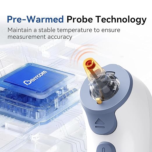 Berrcom Ear Thermometer with Heated Tip & Age Precision, Fever Alarm with Mute & Night Light, Includes 21 Probe Covers & Storage Box, Accurate Digital Ear Thermometer for Adults, Kids and Babies