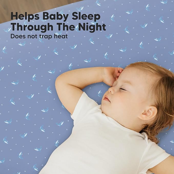 2-Pack Mini Crib Sheets Fitted - 38x26 Pack N Play Sheets for Pack and Play Mattress, Organic Cotton, Soft & Breathable Playard Bedding, Neutral Mini Toddler Bed Cover for Boys, Girls (Marine Muse)