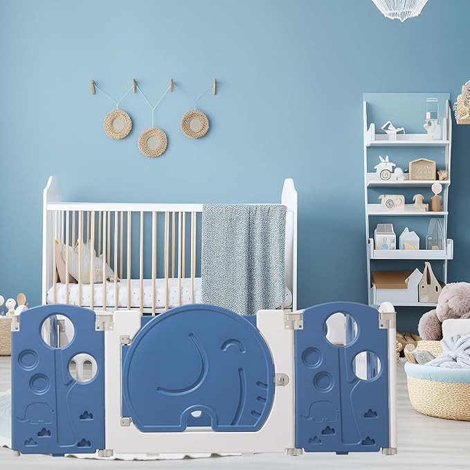 LulliSpace Baby Playpen,for Kids and Toddlers,Kids Activity Centre Safety Play Yard,Safety Gates for Indoor&Outdoor,Sturdy Baby Fence Area,Portable, Educational, and Safe Play Yard 18 Panels, Blue