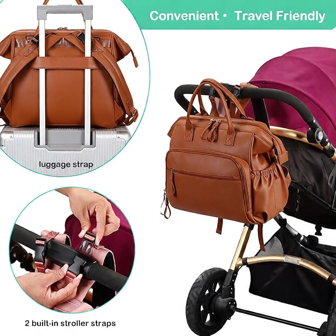 Large Diaper Bag Tote, 14 Pockets Stylish Baby Bag with Stroller Clips and 3 Insulated Pockets, Baby Shower Essentials