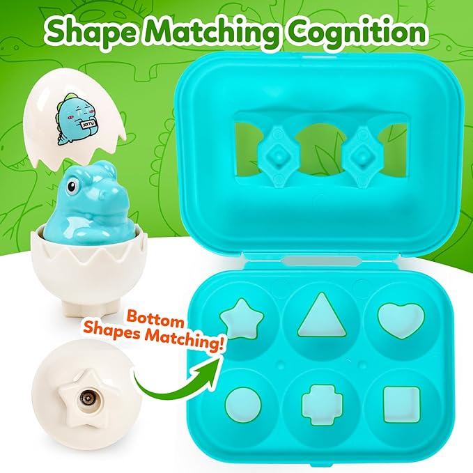 Dinosaur Toys,Egg Toy for Toddlers 1-3,Montessori Sensory Early Educational Learning Shape Matching & Sorting Games Fine Motor Toys Christmas Stocking Stuffers Gifts for Boys Girls