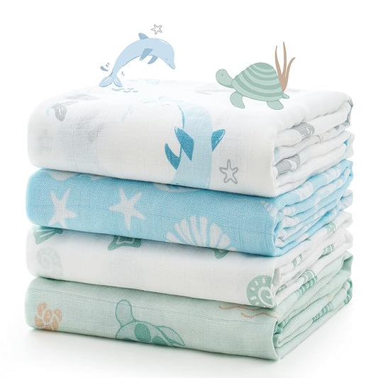 Momcozy Muslin Swaddle Blankets, Ultra Soft Neutral Registry Essentials, Marine Sea Sprite Magic, Breathable Large 47'' x 47'' Newborn Boys Girls Receiving Blanket