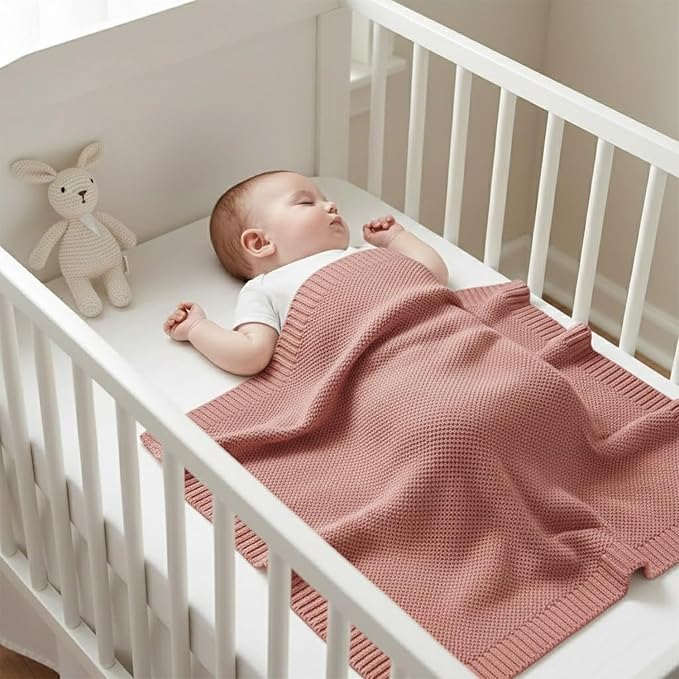 Grewear Baby Knit Blanket Soft Cotton Lightweight Newborn Blanket for Crib Stroller Toddler Nursery Shower Gift Cozy Breathable Travel Swaddle Wrap Rose Pink 30 x 40 Inches