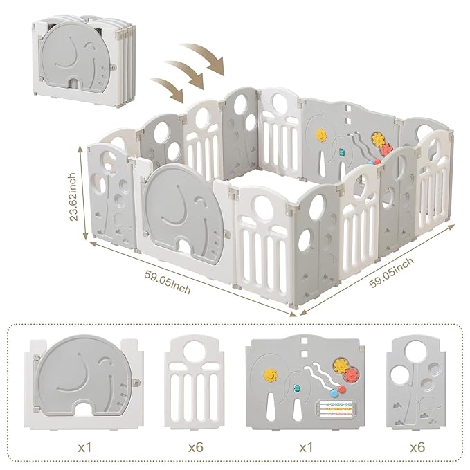 LulliSpace Baby Playpen,for Kids and Toddlers,Kids Activity Centre Safety Play Yard,Safety Gates for Indoor&Outdoor,Sturdy Baby Fence Area,Portable, Educational, and Safe Play Yard 14 Panels, White