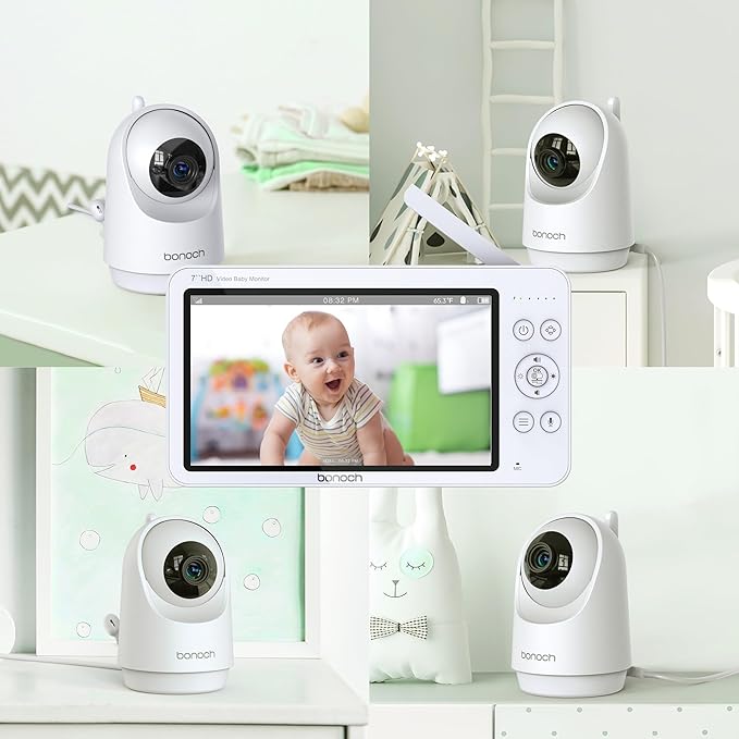 bonoch Add-on Baby Camera Unit for BBM03/ BBM05/07/09, 720p HD Video Baby Monitor Camera No WiFi, Security Split-Screen, Auto Night Vision, 4X Zoom, 2-Way Audio, Temperature Sensor, 8 Lullabies