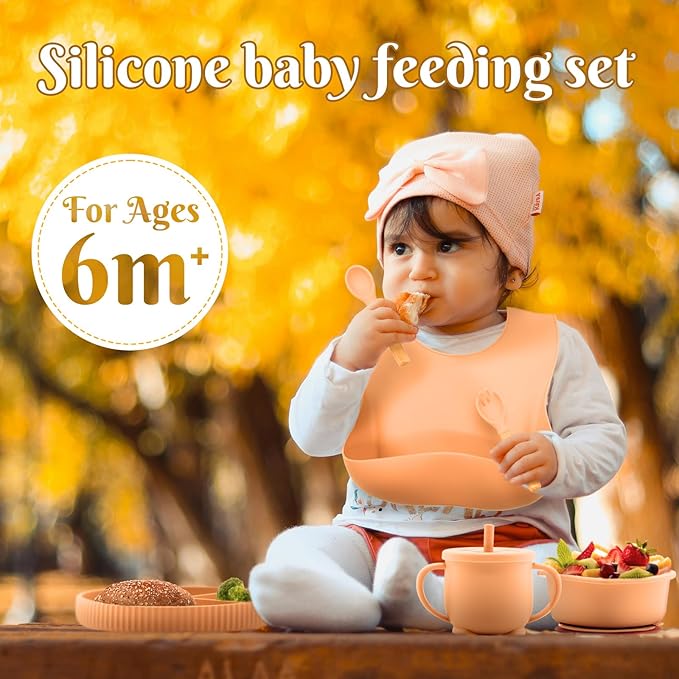 CHCC Silicone Baby Feeding Set 11 Pcs, Baby Led Weaning Supplies, Baby Feeding Supplies Set BPA Free, Baby Essentials for Newborn Gift Pink