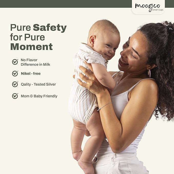 Moogco The Original Silver Nursing Cups - Nipple Shields for Nursing Newborn - Breastfeeding Essentials - Newborn Essentials Must Haves - Nipple Covers Breastfeeding - 925 Silver (X-Large)