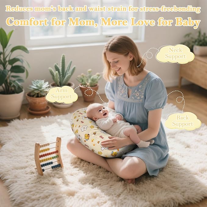 LLCJYYCY Nursing Pillow & Breastfeeding Pillow – Ergonomic C-Shape for Breastfeeding & Bottle Feeding, Breathable with Washable Cover, Tummy Time & Sitting Support (0-12Months)