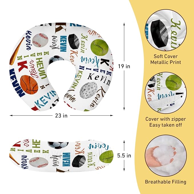 Rucekia Baby Nursing Pillow Cover - Personalized Name Multi-Ball Design Breastfeeding U-Shaped for Bottle Feeding, Ultra Soft Comfortable Breastfeeding Pillow Cover for Infant Baby Boys and Girls