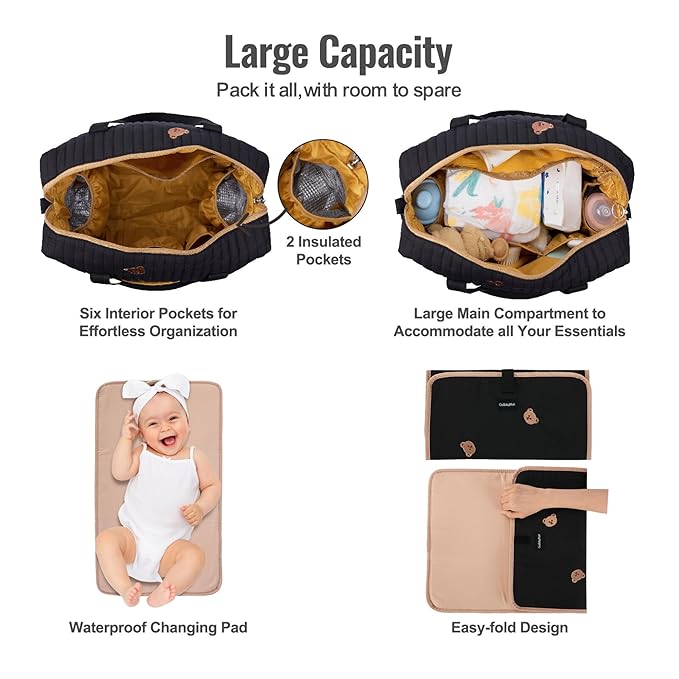 3pc Diaper Bag Tote Set, Hospital Bag for Labor & Delivery, Maternity Travel Bag with Changing Pad & Pacifier Case