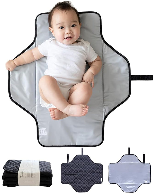 Lily Miles Baby Changing Pad Portable, Diaper Changing Mat with Magnetic Latches, Waterproof Travel Pad for Diaper Bag, Newborn Essentials, Gift for Baby Shower and Registry (Black Twill, Large)