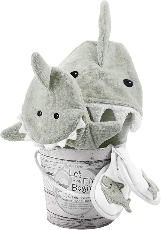 Baby Aspen Baby Shark Hooded Towel/Newborn Spa Bath Robe, Baby Beach Towel | Baby Bath Towel