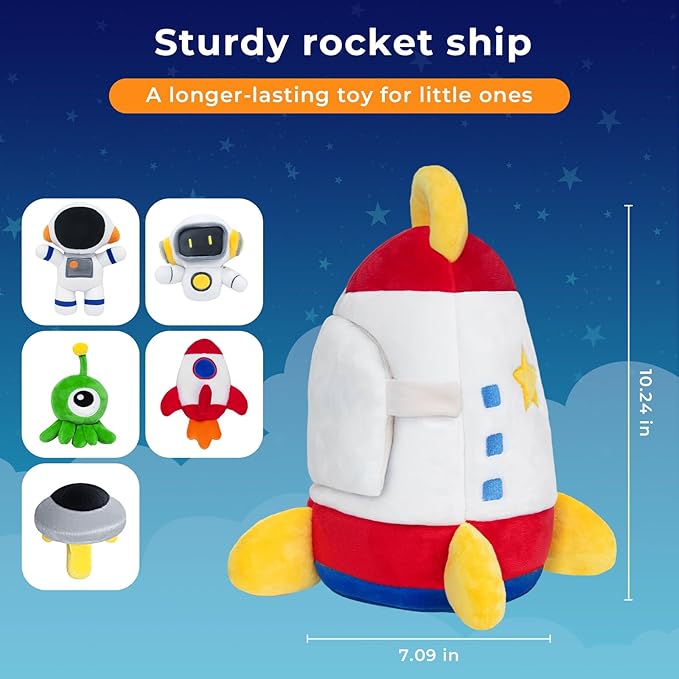 IPOZITO Baby Toys 6-12 Months,Soft Rocket with 5 Sensory Plush Toy, Rattle, Crinkle Paper, Squeaker, Mirror, Busy Montessori Toys for 6 Month Old Christmas Baby Stocking Stuffers