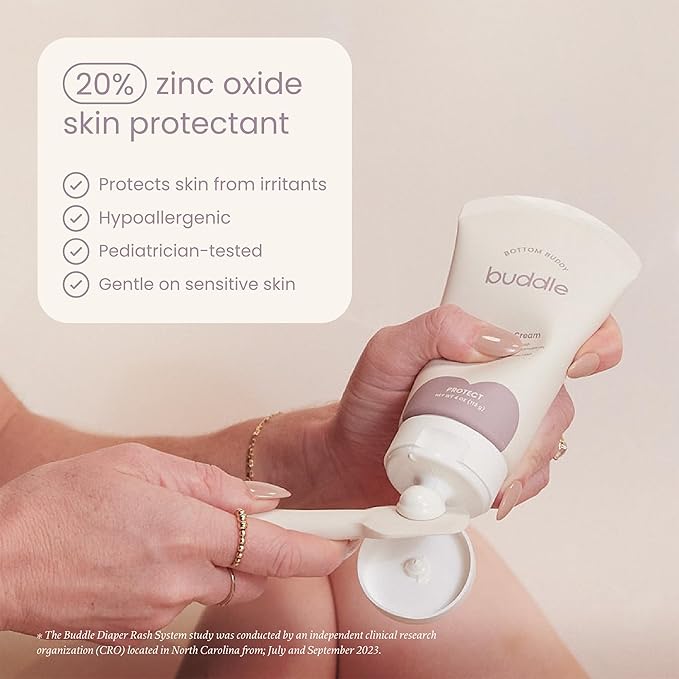 Buddle Bottom Buddy & Paddle Pal 2-Piece Kit, 20% Zinc Oxide Cream Protects Baby Skin from Diaper Rash, & Silicone Spatula Applicator, 4 oz Gift Set