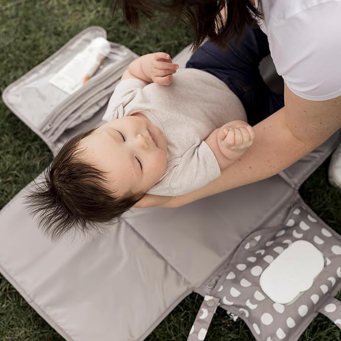 Tiny Twinkle Portable Diaper Changing Pad | Waterproof, Wipeable & Compact Baby Changing Pad for Travel | Smart Wipes Pocket & Organized Storage| Newborn Shower Gift (Luna)
