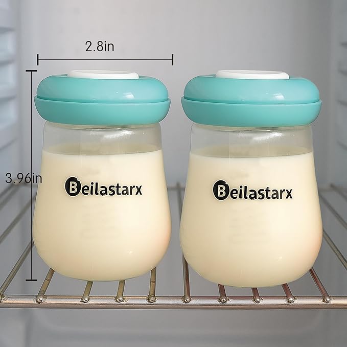 Glass Breast Milk Storage Bottles-Wide Neck Breastmilk Storage with Lids, Breast Milk Storage Containers for Fridge,BPA-Free (Blue,6oz(pack of 4))