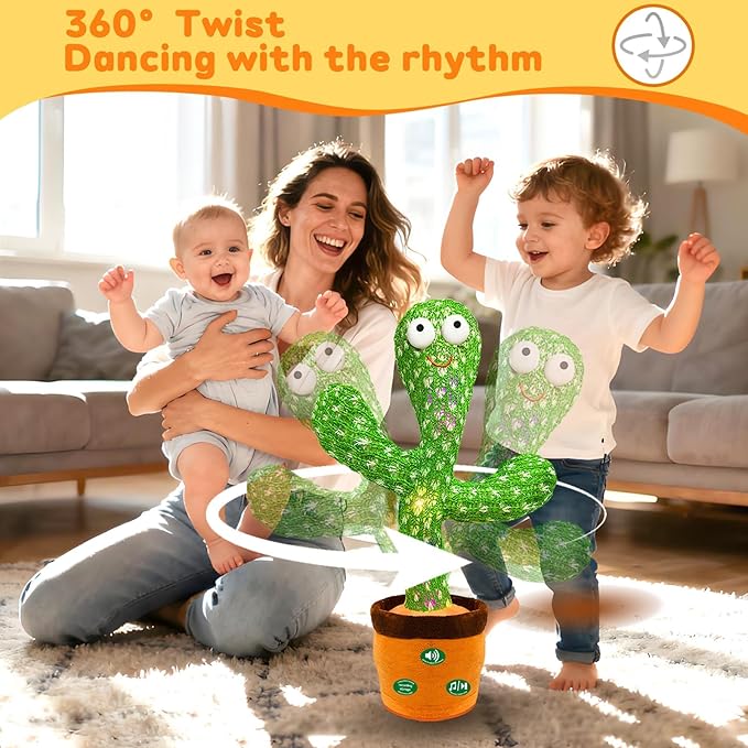 (Updated Volume Adjustment) Dancing Mimicking Talking Cactus Toy,Funny Gift for Toddler 1 2 3 Year Old Boy Girl,Singing Record Repeat What You Say Light Up Baby Infant Toys 6-12 12-18 Months
