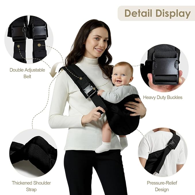 Baby Sling Carrier for Toddler, Adjustable Baby Carrier Newborn to Toddler for 7-30 lbs, Lightweight Infant Half Wrapped Sling with Secure Buckle, Black
