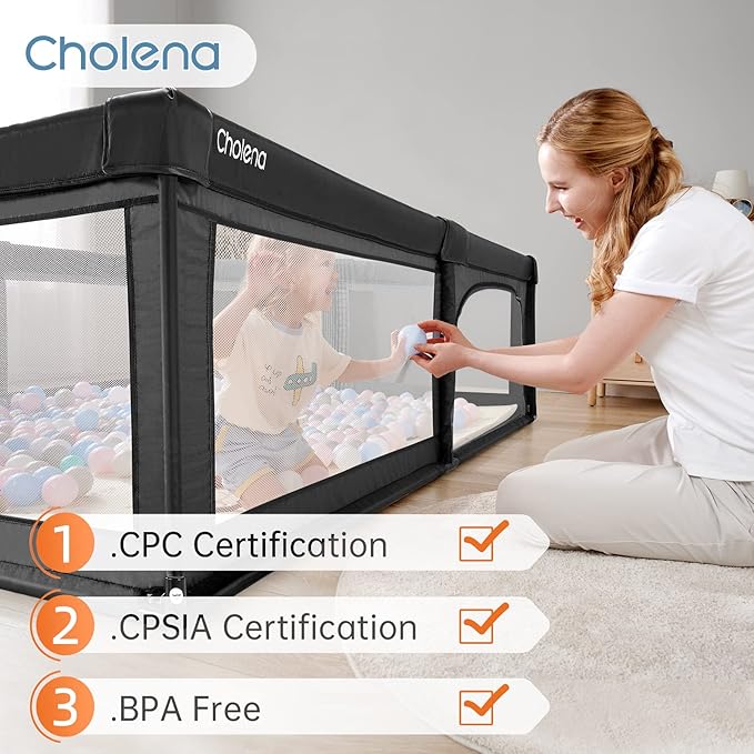 Baby Playpen,Extra Large Playpen for Babies and Toddlers, Sturdy Play Pen Play Yard with Safety Gate,79”x71”Baby Play Pen(Black)