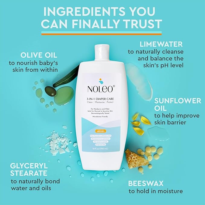 3-in-1 Diaper Care - Baby Cream, Cleanser & Lotion Organic - Diaper Rash - Rash Ointment - Cream to Clean, Moisturize & Protect Skin Made in France, 24 oz