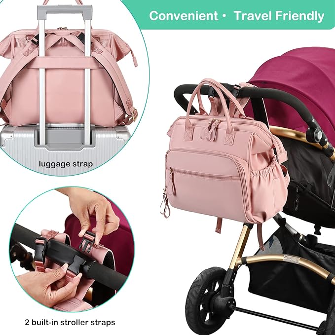 Large Diaper Bag Tote, 14 Pockets Stylish Baby Bag with Stroller Clips and 3 Insulated Pockets, Baby Shower Essentials