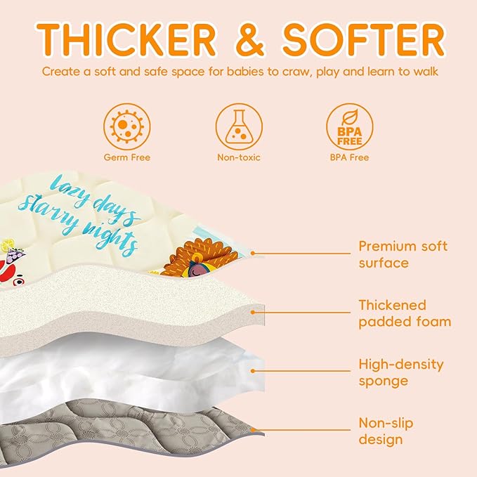 TreeBud Baby Play Mat - Thicken 71x59 Inch Soft Foam Crawling Mat for Playpen & Floor, Non-Slip Waterproof Playmats for Infants & Toddlers, Portable Foldable & Machine Washable, Beach Animals