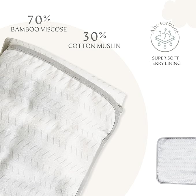 Bamboo Viscose Baby Hooded Towel & Washcloth Set for Babies and Toddlers, Soft & Absorbent, 70% Viscose from Bamboo, 30% Cotton Muslin - Imported (Light Grey)