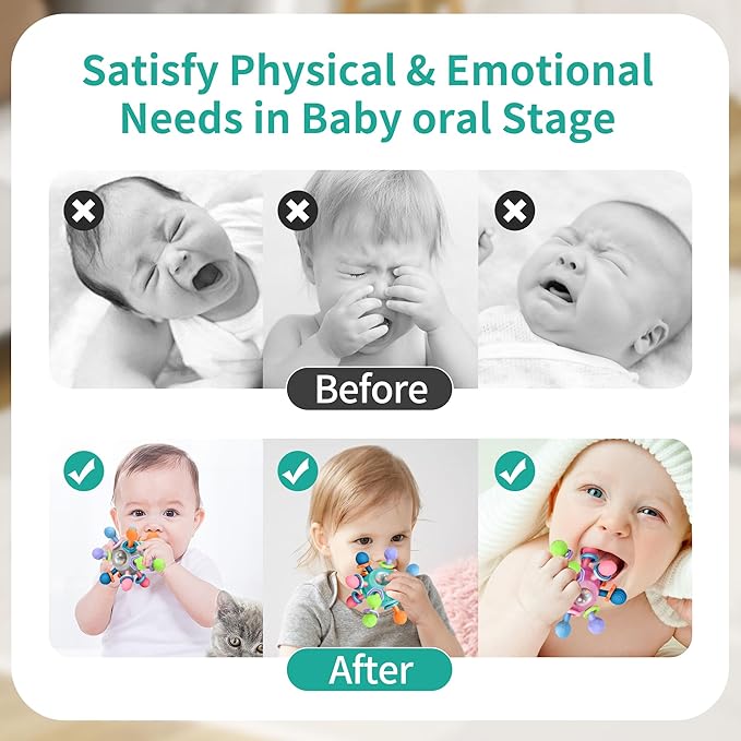 Baby Montessori Teething Toys for 0-6 6-12 Months Infant Teethers Sensory Toys for Babies 0 3 6 9 12 18 Months Learning Developmental Chew Rattle Toys Shower Gifts for 1 2 Year Old Girls Boys White