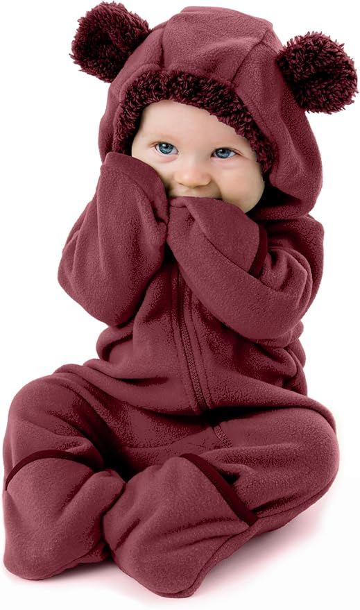 Cuddle Club Fleece Baby Bunting Bodysuit with Hood, Convertible Mittens & Booties, Car Seat Friendly, Soft & Warm, Easy Zip