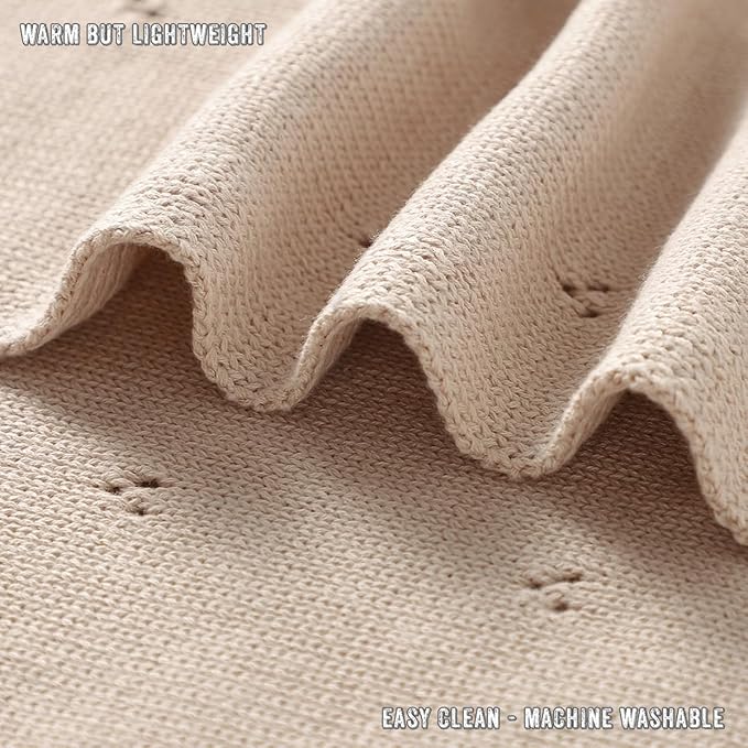 Bleu La La Baby Gift Set - Organic Cotton Newborn Blanket Essentials, Thoughtful Baby Shower & New Baby Gift for Boys & Girls (Pointelle - Oatmeal)