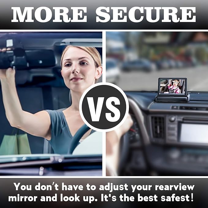 Baby Car Mirror, Car Baby Camera Monitor, Safety Car Seat Mirror Camera with 4.3'' HD, Wide Crystal Clear View, Night Vision, Not Need to Turn Around, Observe The Baby's Every Move at Any Time