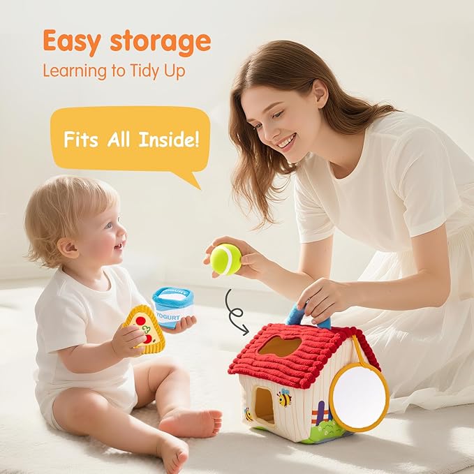 hahaland Baby Montessori Toys for 1 + Year Old – Puppy Plush Sensory Toy Set with Rattle, Crinkle, Mirror & Shape Sorter – Interactive Learning Pretend Play for Toddlers 1-3