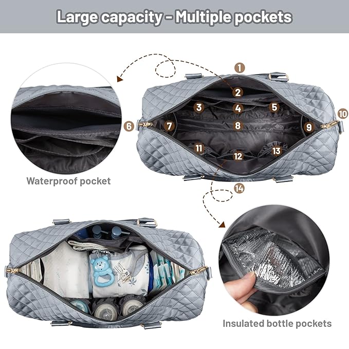 LOVEVOOK Diaper Bag Tote with Pacifier Case and Changing Pad, Large Capacity Mommy Bag for Hospital and Weekender Travel, Functional Baby Bag Newborn Baby Essential, Grey