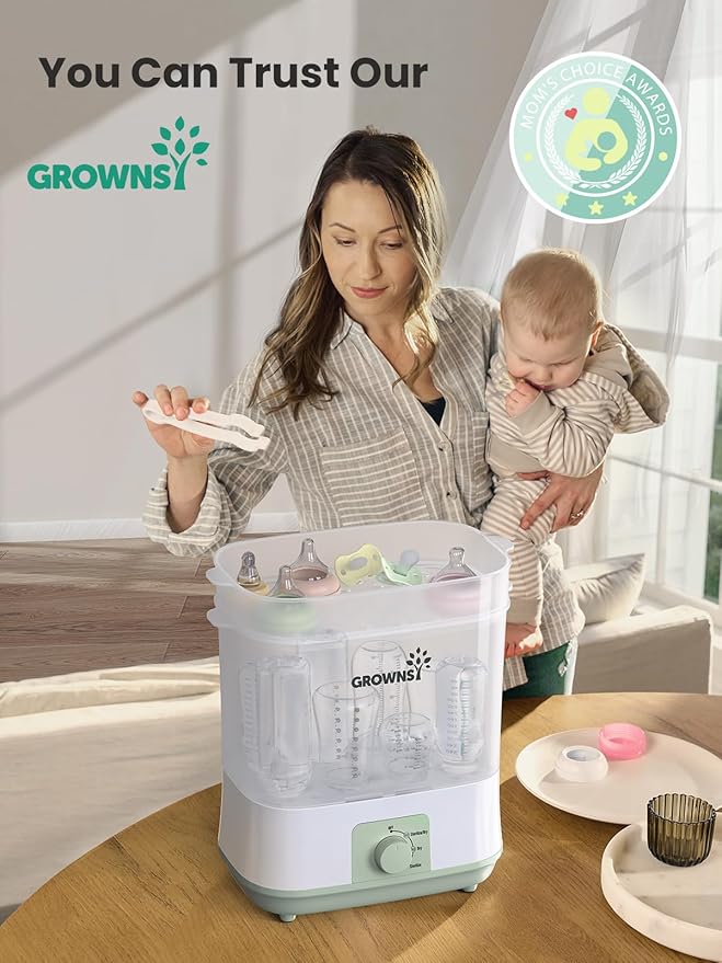 Grownsy Adjustable 4 in 1 Large Bottle Sterilizer and Dryer, 8 Bottles Capacity,Electric Steam Baby Bottle Sterilizer, Sanitizer for Baby Bottles & Pacifiers, Breast Pump Parts Green